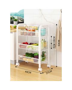 Rolling Storage Cart Layered Storage Shelves Multi Functional Movable Snack Vegetable Baskets Kitchen Shelves White Three Layers
