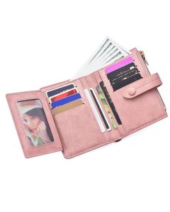 Women Wallet PU Leather Short Small Size Multiple Slots Card Holder Coin Purse for Daily Life Pink