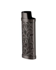 2Pcs Lighter Case Zinc Alloy Lighter Storage Container Floral Pattern for Outdoor Camping Hiking Black