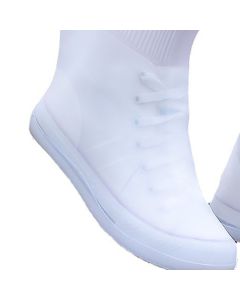 Rain Shoe Covers Waterproof Dustproof Reusable Overshoes Thickened Silicone Shoe Covers for Women Men White Mid Calf L (37 to 39 Sizes)