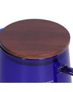 500ml Heat Resistant Coffee Server with Wooden Lid Household Tea Kettle for Home OfficeBlue