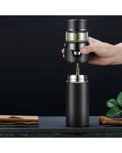 Tea Bottle with Infuser Tea Tumbler Stainless Steel Double Layer Insulated Cup for Men Daily Office Home Brown