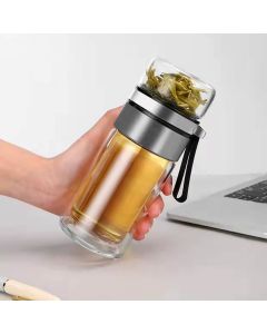 Glass Transparent Tea Bottle Portable Tea Water Bottle Tea and Water Separation Bottle Steel Color