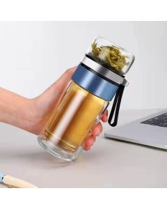 Glass Transparent Tea Bottle Portable Tea Water Bottle Tea and Water Separation Bottle Blue