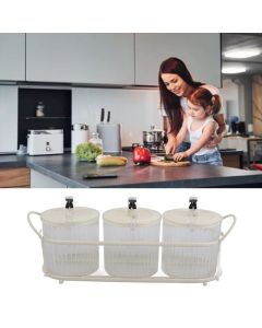 Spice Box Set Nordic Style Visual Innovative Household Movable Kitchen Spice Pot with Iron Rack and Spoon 3PCS Set