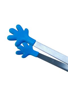 Hand Shape Small Tongs Silicone Tips Blue Stainless Steel Funny Heat Resistant Easy Clean Food Tongs for Ice Fruits