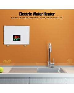 5500W Tankless Instant Electric Water Heater with Touch Panel Remote Control for Kitchen Bathroom 30‑55℃ 220VWhite