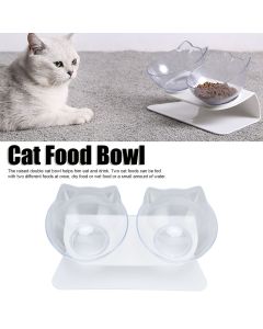 15° Inclined Cat Double Bowl Neck Guard Pet Feeding Bowl for Home Pet Shop Living Room(White Base Transparent Bowl )