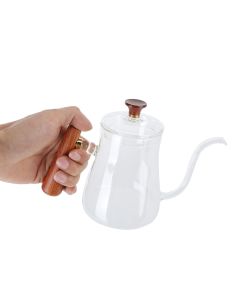 Coffee Kettle Pour Over High Borosilicate Glass Heat Resistant Round Wood Insulated Handle Gooseneck Kettle600ml