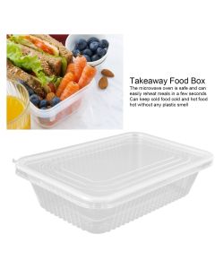 10PCS Disposable Lunch Box Microwavable Disposable Transparent Rectangular Food Container with Lid 650ML