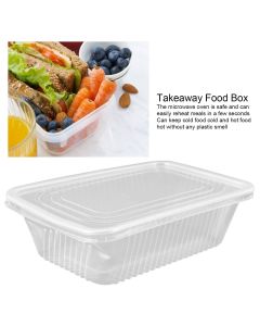 10PCS Disposable Lunch Box Microwavable Disposable Transparent Rectangular Food Container with Lid 750ML