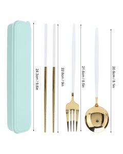 Portable Cutlery Set Stainless Steel Tableware Anti Corrosion Non Slip Anti Fading Chopsticks Spoon for Outdoor OfficeWhite Gold
