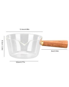 Glass Milk Pot with Wooden Handle V Shaped Spout Noodles Saucepan Home Kitchen Cookware Accessory400ml