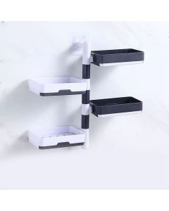 Rotatable Wall Mounted Soap Box 3 Layers HIPS Punch Free Rotatable Soap Container Dish for Household White and Gray Mixed
