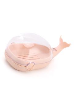 Soap Box Double Layer Cute Cartoon Whale Shape Waterproof Drainage Soap Container with Flip Lid for Bathroom Pink