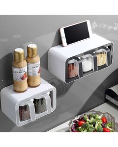 Seasoning Box Wall Mount Multi Grid Seasoning Storage Container Kitchen Seasoning Jar Combination Set 2 Container Gray with 2 Spoons