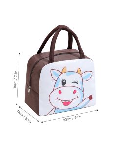 Lunch Bag Cute Cartoon Animal Pattern Waterproof Large Capacity Portable Thermal Insulation Lunch Box Bag for Women Men Cows