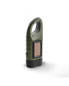 Hand Crank Solar Powered Emergency LED Flashlight - Rechargeable Light Military Green