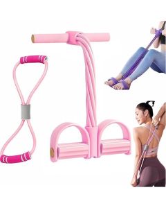 6 Tube Pedal Ankle Puller Fitness Exercise Rope with 8 Shape Resistance Band - Pink