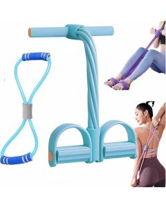 6 Tube Pedal Ankle Puller Fitness Exercise Rope with 8 Shape Resistance Band - Blue