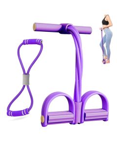6 Tube Pedal Ankle Puller Fitness Exercise Rope with 8 Shape Resistance Band - Purple