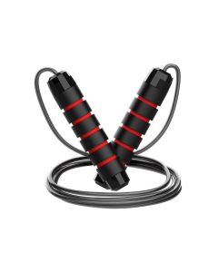 Adjustable Steel Jump Rope with Ball Bearings Foam Handles Tangle Free - Black