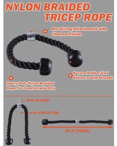 Lat Pulldown Tricep Rope Cable Machine Attachment with Dual Resistance Bands
