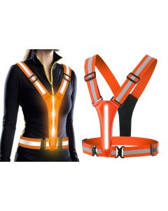 LED Reflective Vest Running Gear USB Rechargeable LED Light Up Vest High Visibility with Adjustable Waist and Shoulde for Night Walking Cycling, High Visibility Running Vest with Reflective Strips -Pink