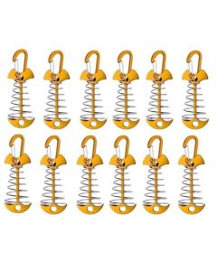 Gold Fishbone Tent Pegs with Carabiner & Rope Tensioner, Outdoor Camping Anchors 12PCS