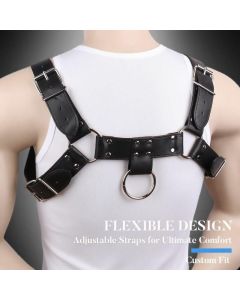 Men's Punk Leather Chest & Shoulder Harness, Party & Cosplay Style (Black)