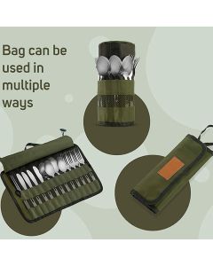 Outdoor Camping Cutlery Storage Bag Portable Roll Up Pouch Bag Cutlery St