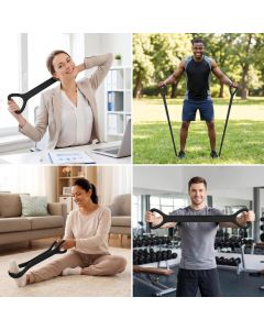 Black Resistance Band with Handles, Upgraded Silicone Exercise Bands for Shoulder Stretching, Yoga, Pilates, Arm, Back, Leg Workouts at Gym or Home, Compact, Stylish Design for Men and Women