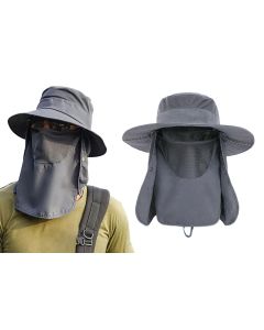 Outdoor Sun Protection Fishing Cap Wide Brim Hat With Neck Flap And Face Cover - Navy Blue