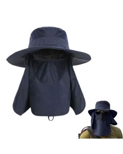 Outdoor Sun Protection Fishing Cap Wide Brim Hat With Neck Flap And Face Cover - Dark Grey