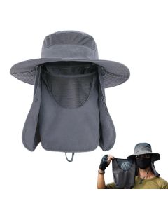 Outdoor Sun Protection Fishing Cap Wide Brim Hat With Neck Flap And Face Cover - Army Green