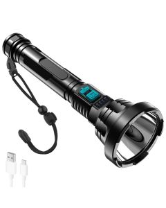 LED Flashlight USB Rechargeable Tactical Hunting Camping Lantern Built-in Battery Power Display - Gold