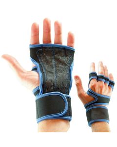 Leather Silicone Wrist Bracer for Weightlifting Climbing Blue-M