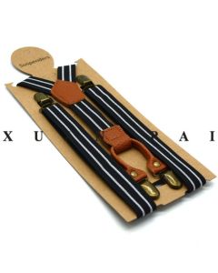 Men's 4 Clip Suspenders 2.5cm Striped Elastic CR-064