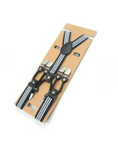 Unisex Y Shaped Suspenders 6 Clips 2.5cm Polyester Gray background with white stripes