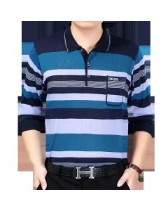 Men Pullover Collar Striped Knitwear Breathable... Silver XL