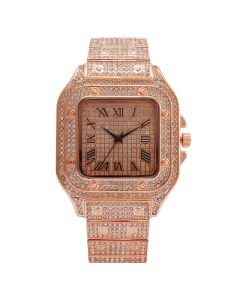 MREURIO Square Rhinestone Quartz Watch Men Metal 41mm Gold