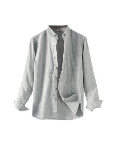 Ma Ke Linen Shirt Men Long Sleeve Lapel D031 Grey
