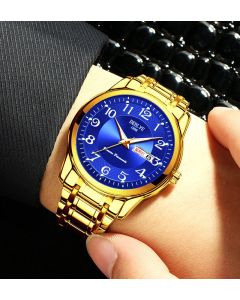 DEBLVE Men's Alloy Watch Luminous Dual Calendar... Gold Noodles with Digital Men's