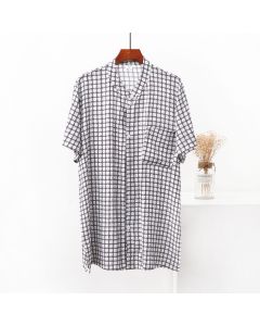 Men's Viscose Short Sleeve Stand Collar Cardigan Shirt 12 4XL