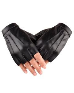 Half Finger PU Leather Gloves for Men Women Riding... Normal (palm without anti-skid)