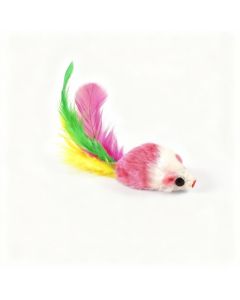 Cat Toy Plush Mouse Colorful Feathers Pet Beibei Color feather mouse (4.5*2.5 Total Length 10cm)