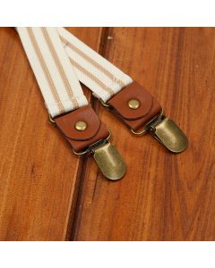 Showy Men's Elastic Striped Suspenders 4 Clips Children (65cm)