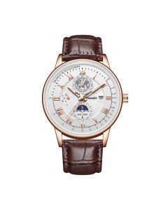 Carmoudi Men's Quartz Watch 40mm Genuine Leather 109 white flour with black skin and silver shell