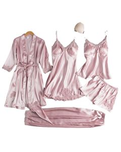 Women Five Piece Sleepwear Set Polyester V Neck Black M