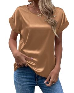 Mavis Women Satin T Shirt Short Sleeve Crewneck Light purple